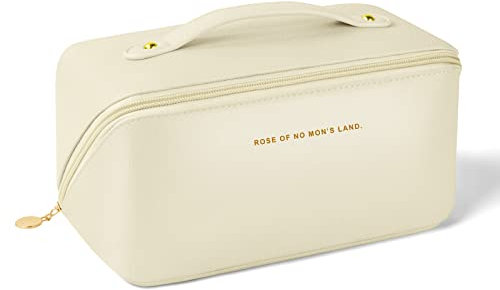 Aucuu Grande Trousse de Maquillage, Trousse à Maquillage Voyage avec Poignée, Étanche Portable Trousse de Rangement Toilette Femme, Sac à Cosmétiques en Cuir PU Pochette Cosmetique Grande