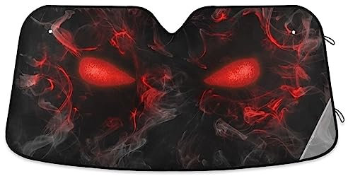 Parasol rojo de ojos malvados para parabrisas de coche, SUV, visera solar para coche, tamaño grande