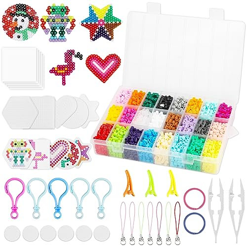 MXTIMWAN Cuentas para Planchar, 4200 Cuentas de Hierro Fusibles 5mm, 24 Colores Beads Kit Completo con Papel de Planchar, Plásticos Abalorios Beads Plantilla para Niños Cumpleaños, Navidad,Fiesta