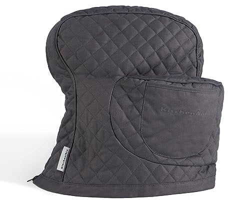 KITCHENAID Fitted Tilt-Head Solid Stand Mixer Cover with Storage Pocket, Quilted 100% Cotton, Charcoal Grey, 14.4x18x10