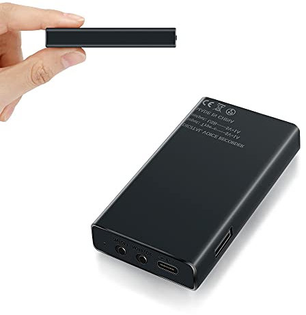 Enregistreur Vocal Magnétique 32 Go, 12 Jours Autonomie 2500 mAh, Activation Vocale, Dictaphone Batterie Longue Durée, Bouton NOR/VOR