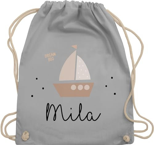 Turnbeutel Rucksack - Süßes Segelboot Boot Segler - Unisize - Hellgrau - segler-geschenk bag und name stoff