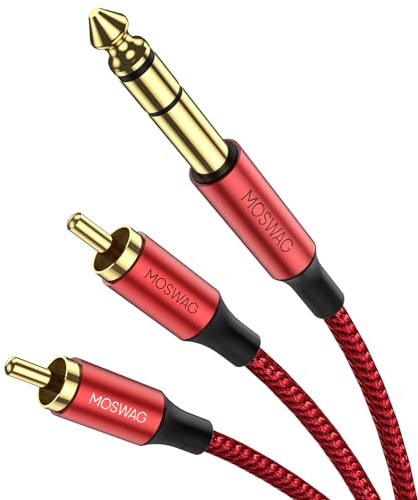 MOSWAG 6,35 mm a 2 RCA Cavo, 6,35mm Maschio a 2 RCA Maschio Adattatore Adatto Per Altoparlanti, Mixer Audio