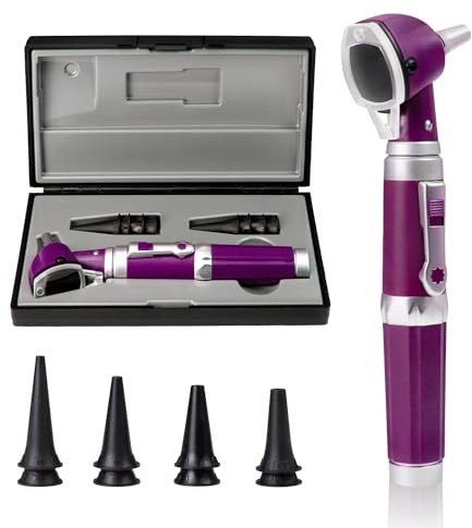 Scian Otoskop Ohr Scope mit Licht, Fiber Optic Otoskope mit Hartplastik Fall, Pocket Diagnostic Ear Infection Detector für Ärzte, Krankenschwestern, Kinder, Hunde, Home Use (Violett)