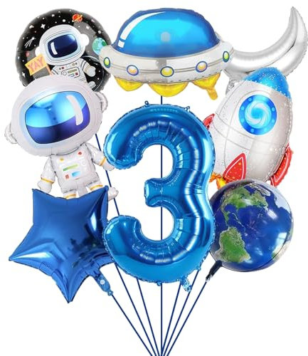 SPHERETRON Weltraum Astronaut Folienballon,8 Stück Weltraum Geburtstagdeko Luftballon Set Weltraum Luftballons Deko Folienballon für Weltraum 3 Jahre Astronauten Kindergeburtstag Deko