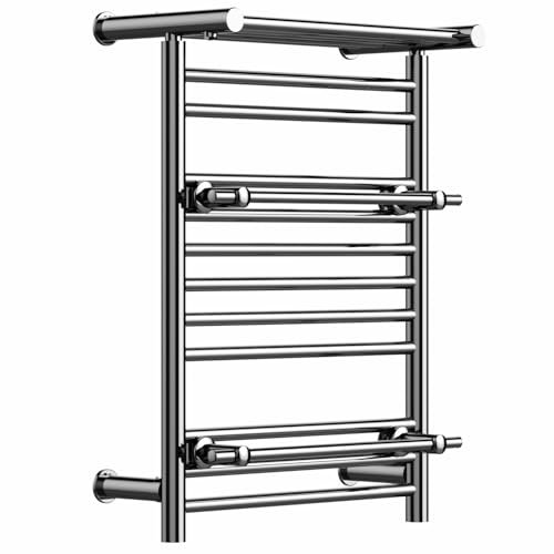 490mm Wide Chrome Heated Towel Rail Radiator Top Shelf & Two Towel Holder OSLO For Bathroom & Kitchen Rag Storage Rack (No Valves)