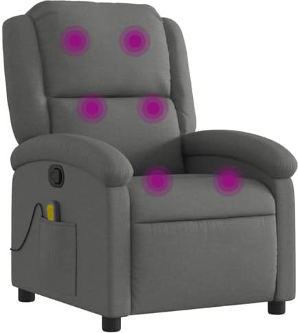 vidaXL Massagesessel, Sessel Verstellbare Rückenlehne, Fernsehsessel Relaxsessel mit Vibrationsfunktion, Liegesessel Polstersessel Ruhesessel, Dunkelgrau Stoff