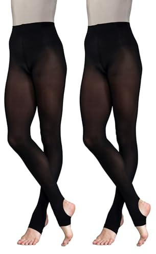 Silky Dance 2 pares de medias de danza con estribo con acabado mate, de 60 denier, pack de jazz para niñas, niños, adultos, mujeres, en negro y marrón, Negro, S