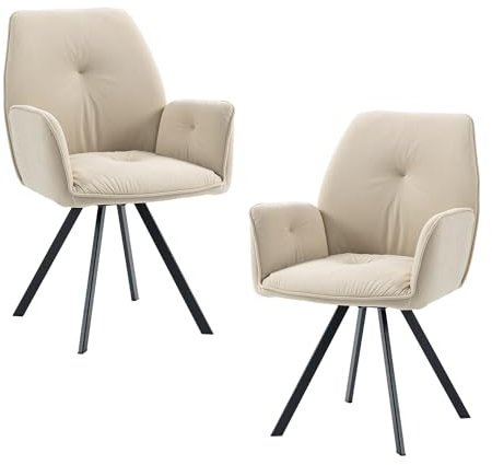MEUBLE COSY Esszimmerstühle Drehbar 2er Set Küchenstuhl Polsterstuhl Drehstuhl mit Armlehne Sessel aus Samt Metallbeine, Sitzbreite 49 cm, für Esszimmer Wohnzimmer, Arbeitszimmer, Beige
