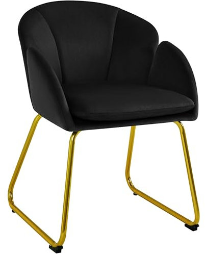 Yaheetech Silla Comedor Silla Tapizada Terciopelo Sillon para Dormitorio Silla para Comedor Cocina Pata Metal Silla Terciopelo Sala de Estar Negro