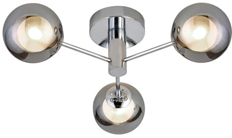 Licht-Erlebnisse Deckenlampe 3-flammig Ø 42 cm Kugelschirme G9 Chrom Rauchgrau Glas Metall Retro Design Deckenleuchte Wohnzimmer Küche