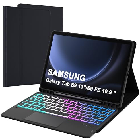 for Samsung Galaxy Tab S10 FE S9 FE 10.9/S9 11 Keyboard Case: 3 Zone 7 Colours Backlit Trackpad Keyboard for Galaxy Tab S10 FE - Detachable Smart Touchpad Wireless Key board Folio Tablet Book Cover