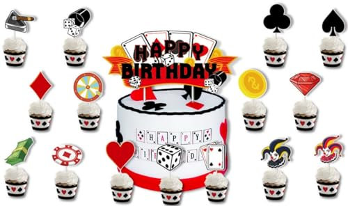 Casino Tortendeko Casino Cake Topper 16 Stück Glitter Casino Cupcake Toppers Geburtstag Kuchen Dekoration Las Vegas Casino Nacht Thema Party Casino Nacht Geburtstag Kuchendeko Zubehör