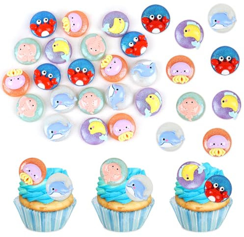 Blumomon 20 Stück Harz Meerestiere Cupcake Topper Kinder Geburtstag Kuchen Dekorationen Unter dem Meer Baby Shower Geburtstagsparty Zubehör Ozean Thema Kuchendekoration