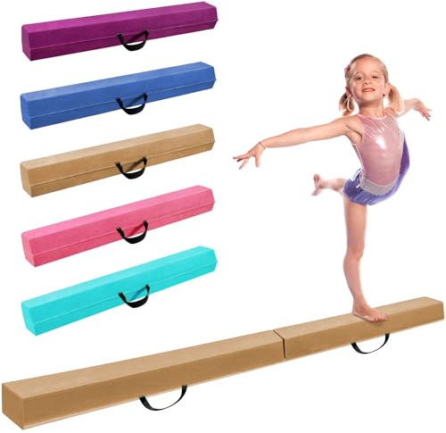 LeapBeast Schwebebalken für Zuhause, Training Klappbarer Schwebebalken mit Rutschfestem Boden und Tragetasche, Balance Fitness Ausrüstung für Kinder Training Turnen Übung (Braun, 240.0 Zentimeter)