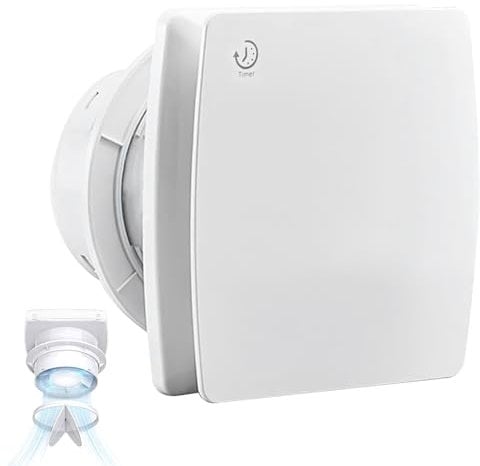 Badlüfter 100mm mit Nachlauf, ≤34db Leiser und Leistungsstarker Abluftventilator, 12W 2400U/min IPX4 Wandventilator mit Rückstauklappe, Einfach Installieren Fenster Decke Wand im Bad, WC, Küche