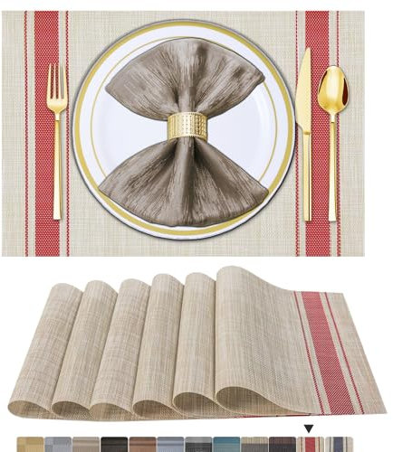 BETEAM Platzsets Abwaschbar 4er Set Vinyl Tischsets für Esstisch Waschbar Küchen Platzdecken Langlebige Tischsets für Drinnen Draußen-02 Rot, 4er Set