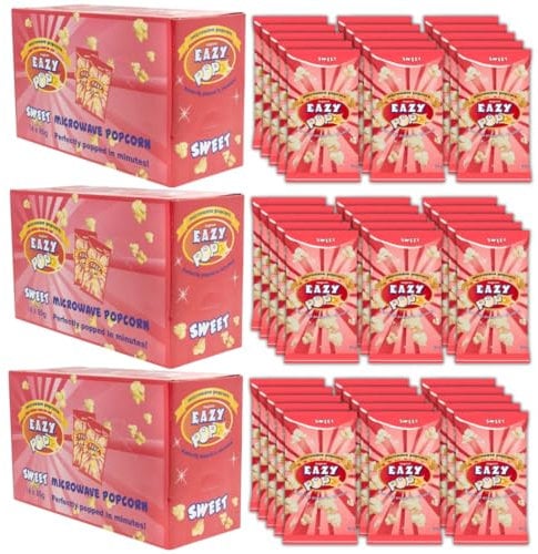 Microwavable popcorn kernels VEGAN, NO SUGAR (48 bags) - sweet butter salted pop corn - Eazy Pop Microwave popcorn (48 x 85g Sweet)
