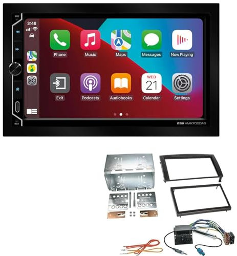 ESX VMX700DAB 2-DIN Autoradio kompatibel mit Wireless Apple CarPlay Android Auto Bluetooth DAB+ passend für Skoda Fabia I 2004-2007 schwarz ohne Canbus