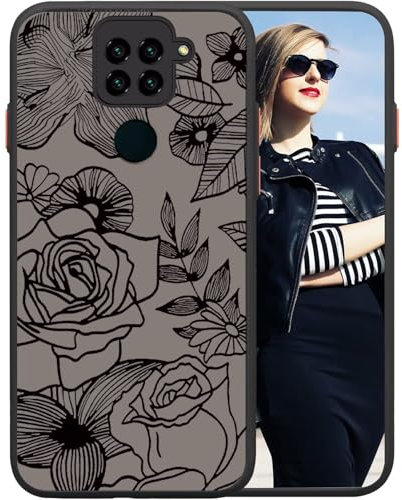 POUHYE Funda para Xiaomi Redmi Note 9 Carcasa, Case Protectora Silicona Suave Prueba Golpes, Mate Translúcida PC Parte Posterior, Protección Completa Cámara, 3D Rosas Impresión Diseño
