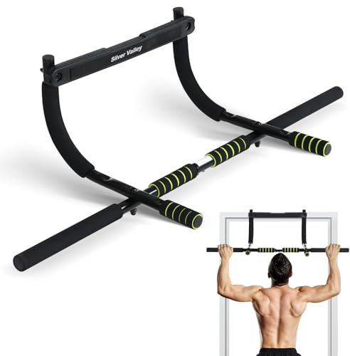 SILVER VALLEY Pull-Up Bar for Doorway, Professional Heavy Duty Upper Body Workout Indoor Chin Up Gym Bar, 3 Adjustable Levels to Fit Most Doors Thickness