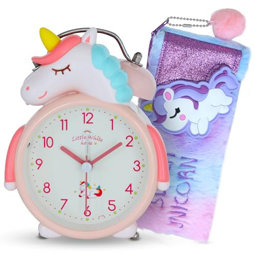 Oramics Kinderuhr Wecker ohne Ticken für Mädchen Kinderzimmer - Lernwecker Kinderwecker Analog Quarz sehr leise mit Licht - Einhorn Lernuhr zum Schulstart Nachtlicht (1x Einhorn-Wecker)