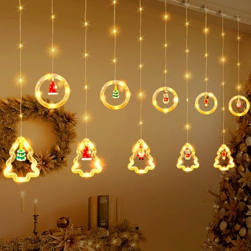 SIVQIKE Lichtervorhang Innen 3x0,65M LED Lichterkettenvorhang mit 8 Modi, USB Weihnachtsdeko für Fenster, Stimmungsvolle Beleuchtung für Feiertage und Innenräume Warmweiß