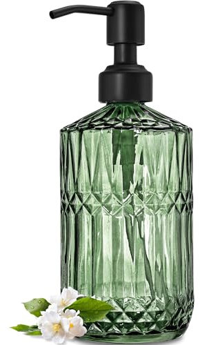 JASAI 530 ml grüner Seifenspender mit schwarzer, rostfreier Pumpe, nachfüllbarer Küchenseifenspender mit dickem Glas, Seifenspender Badezimmer für Handseife, Spülseife, Lotion, Duschgel