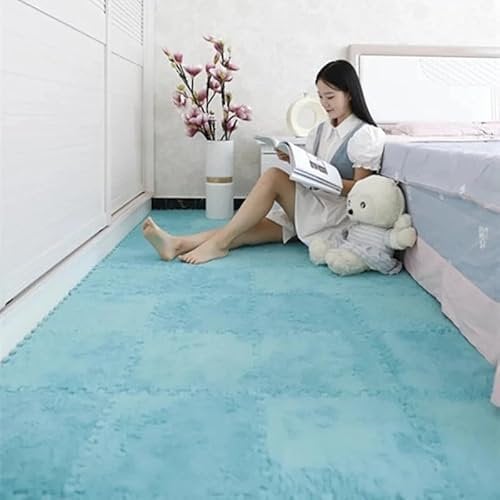 30 * 30cm Crawling Mat, Stitching Suede Floor Mat,Home Puzzle Foam Carpet For Home Living Room Bedroom(SKY BLUE)