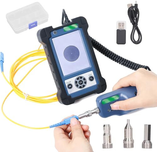 Microscopio de fibra óptica de mano, kit de herramientas de fibra óptica, microscopio conector de fibra con pantalla de 3.5 pulgadas y batería de 4000 mAh