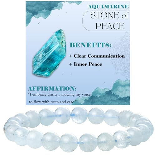 Bivei Aquamarin - Gelassenheit Perlenarmband für Frauen 8mm Semi Precious Natural Stone Stretch elastischen Schmuck Yoga Geschenke