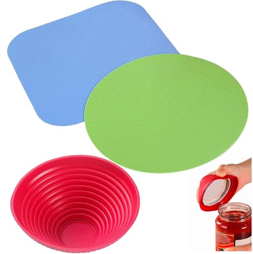 4er Set Glasöffner Greifer Pads Gummi Mehrzweck Jar Gripper Anti-Rutsch Flaschendeckelöffner Küchenuntersetzer Gummigreifer Wiederverwendbar für Schwache Hände Senioren Frauen,3 Modelle