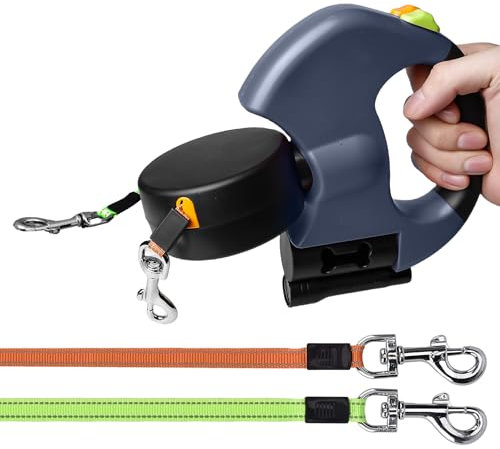 Doppelte Hundeleine Ausziehbar, 300cm Rollleine Einziehbare Hundeleine, Doppelleine für 2 Hunde, Hundeleine mit Licht, Ergonomischer Griff, Hundeleine Einziehbar, Hundeseil nachts reflektierend