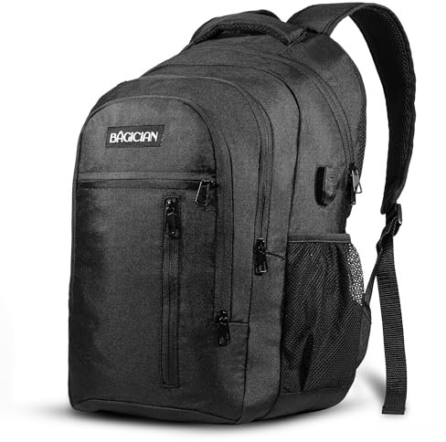 Bagician Travel Backpack, Laptop Business Rucksack,Lightweight Work & Computer Bag with Waterproof Zipper & Anti-Theft Back Pocket, Hand Luggage Bag for Men Women (Black)