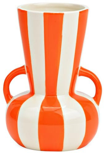 matches21 HOME & HOBBY Blumenvase bunt gestreift, orange weiß in Ø 11 x 16 cm - Moderne Keramik Vase als Wohnzimmerdeko