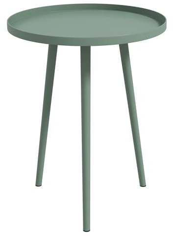 Outsunny Beistelltisch Garten, wetterfester Gartentisch mit erhöhtem Rand, Balkontisch aus Stahl, runder Kaffeetisch 20kg belastbar, Ø40x50H cm, Sofatisch für Outdoor Indoor Balkon Terrasse Grün