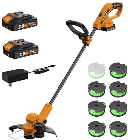 Cordless Strimmer,Grass Trimmer with 2 X 2.0Ah Battery Powered garden Strimmer with Feed Auto Line,20V Lightweight edge Trimmer With 8psc Grass Cutter Spool Line, 12inch Cutting Width for Lawn,Grass