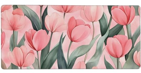 Gaming Mauspad Tulpe, Rosa Mauspad XXL 1200x600x4mm, Anti Rutsch Basis und Wasser Resistent Weiche Oberfläche Mouse Pad Verbesserung Präzision und Geschwindigkeit der Büroarbeit, Zimmer Deko-GZ1494