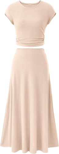 BUNSLOOM Zweiteiler Damen Strick Set Crop Top Midi Rock Hohe Taille Sommer