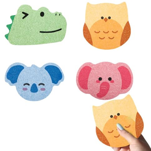 BCHKO 4 Éponges de Bain pour Bébé, Éponge de Douche pour Enfants, Éponge de Bain Mignonne, Éponge de Douche pour Bébé, Forme Cartoon