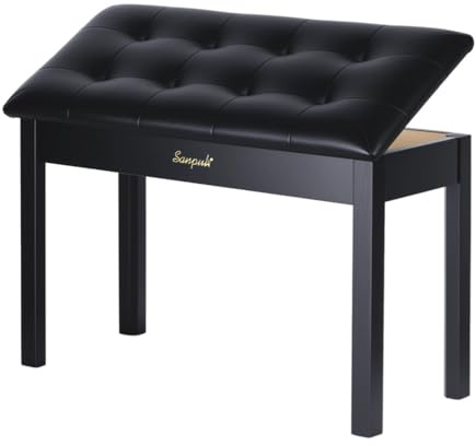 Sanpuli Doppel-Klavierbank aus Massivholz, Klavierhocker, Klavierbank mit Stauraum/Keyboardbank, hochdichtes Schaumstoffkissen für lange Nutzungsdauer. 136 kg Tragkraft
