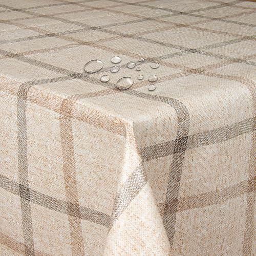 Wachstuch Wachstischdecke Gartentischdecke Landhaus Kariert Beige Rechteckig 110 x 140 cm, abwischbare Tischdecke, wasserabweisend