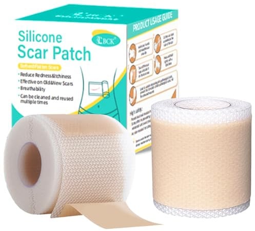 LEAYOKA 2 Rollen Silikon Narbenpflaster 4cm x 3m Silicone Scar Sheets Wiederverwendbares Silikonpflaster für Narben Hautfarben & Atmungsaktiv Für Kaiserschnitt OP Aknenarben