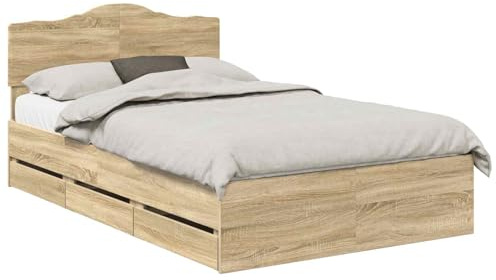 vidaXL Bettrahmen Sonoma-Eiche 120 x 200 cm Ingenieurs Holz, Schlafzimmer, rechteckig, modernes Design für stilvolle Räume, mit integriertem Stauraum, entspannendes Farbschema