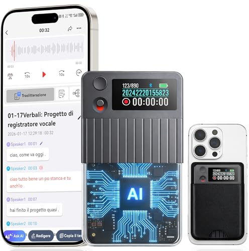 KaiwuTek Note Pro Enregistreur Vocal IA avec Transcription, 1200 Min/Mois, HD 0,96, avec Étui en Cuir, pour Réunions, Conférences et Appels, Idée Cadeau pour Professionnel et Étudiant
