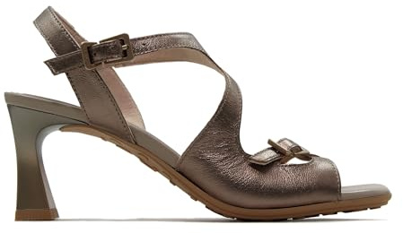 Hispanitas - Sandalias de tiras elegantes,con tacón,de piel,cierre hebilla en la pala y el tobillo para: Mujer color: STARMET talla:37