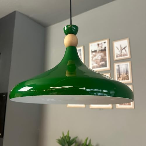 bamyum Champion Pendelleuchte Grün aus Holz und Metall 35 cm, Hängelampe Esstisch, Küchenlampe Hängend E27, Kinderzimmer, Schlafzimmer, Wohnzimmer