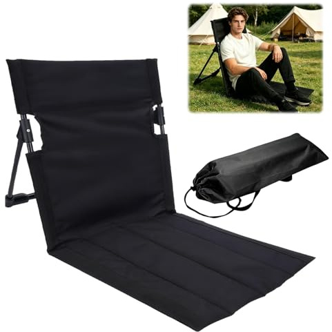 Strandkorb mit Rückenlehne,Bodenstuhl Gefaltetes Sitzkissen,Sitzunterlage Outdoor,Stadion Sitzkissen,Tragbar Meditationsstuhl Strand Klappkissen Sitz,Tragbare Strandliege für Picknick Garten (Schwarz)