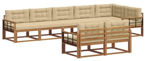vidaXL Outdoor-Sofagarnitur mit Kissen 8 pcs Natur und Beige, Akazienholz-Sofa, modernes Outdoor-Möbel, Garten-Lounge-Set, langlebige Terrassen-Couch, vielseitige Poolbereichs-Sitzgelegenheiten