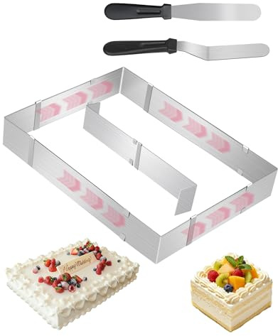 LAOYE Cadre Patisserie Rectangulaire Réglable Moule Rectangulaire Patisserie Extensible INOX Moule Gateau Rectangle pour Génoise Fraisier Mousse
